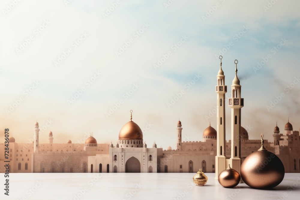 Naklejka premium Arabic Ramadan or eid mubarak modern wall background