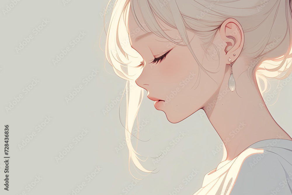 Beautiful Anime Girl In Profile On Grey Background Beautiful Anime Girl In Profile On Grey Background