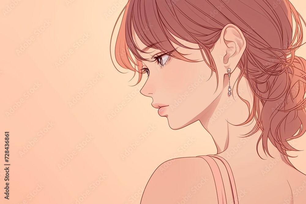 Beautiful Anime Girl In Profile On Light Peach Color Background Beautiful Anime Girl In Profile On Light Peach Color Background