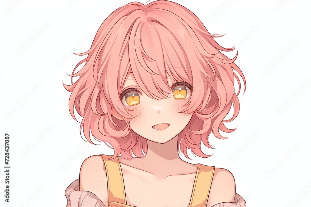 Beautiful Anime Girl With Blush Color Hair On White Background Beautiful Anime Girl With Blush Color Hair On White Background