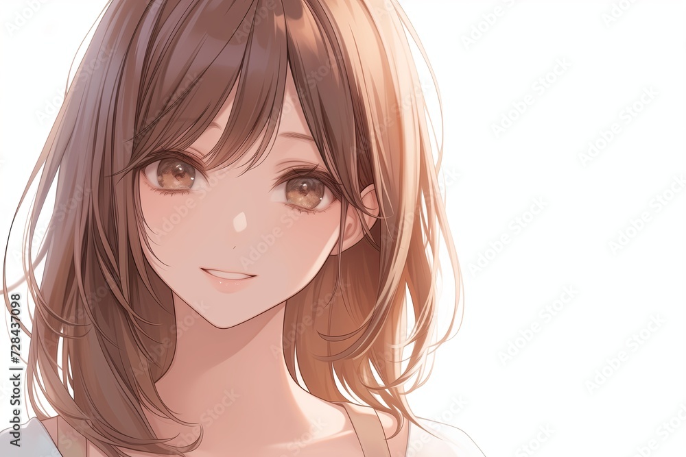 Beautiful Anime Girl With Brown Hair On White Background Beautiful Anime Girl With Brown Hair On White Background