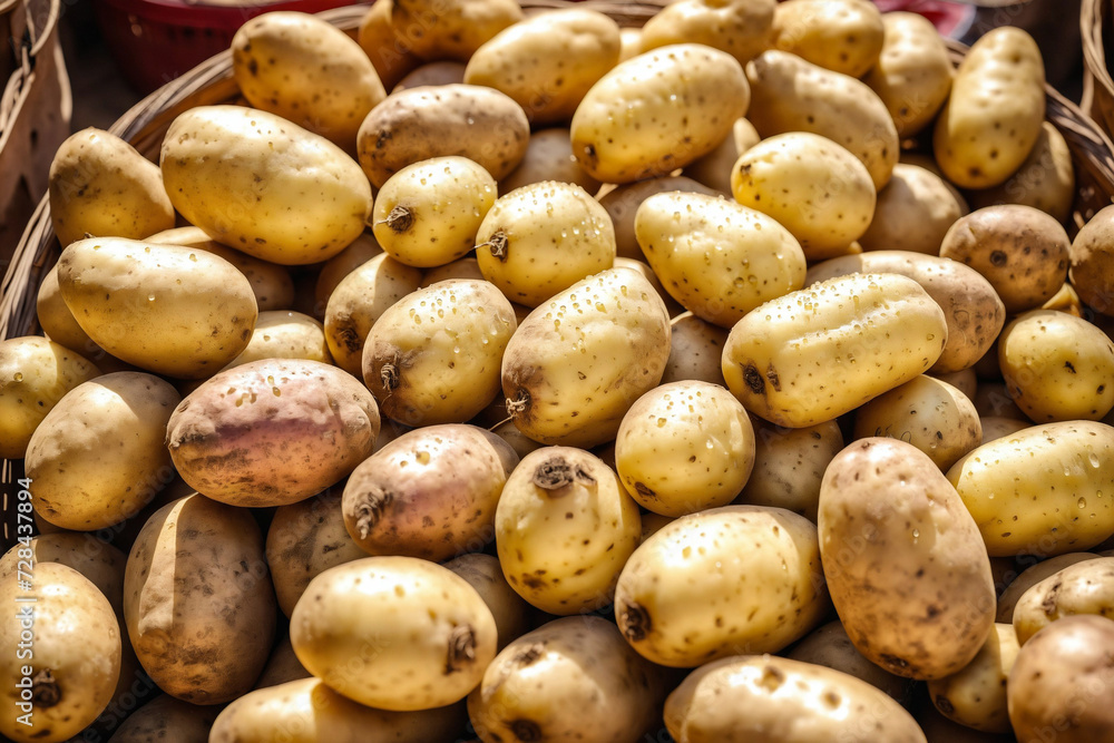 Freshly Harvested Potatoes: Organic Spuds for Sale at a Vibrant Farmers Market, Agricultural Bounty and Local Produce Delight Freshly Harvested Potatoes: Organic Spuds for Sale at a Vibrant Farmers Market, Agricultural Bounty and Local Produce Delight