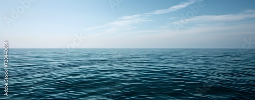 Blue ocean surface panorama with soft waves, deep ocean, background, copy space. 