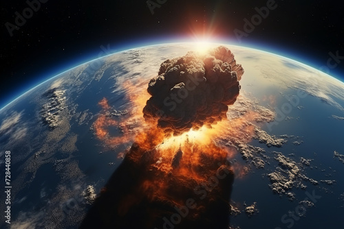 giant asteroid has hit the blue earth, realism style, surrealistic elements, sci-fi scene