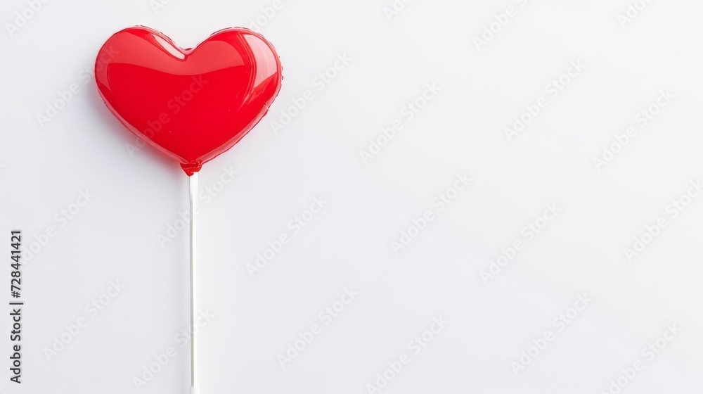 Heart shaped red candy on a white background, copy space, top view.