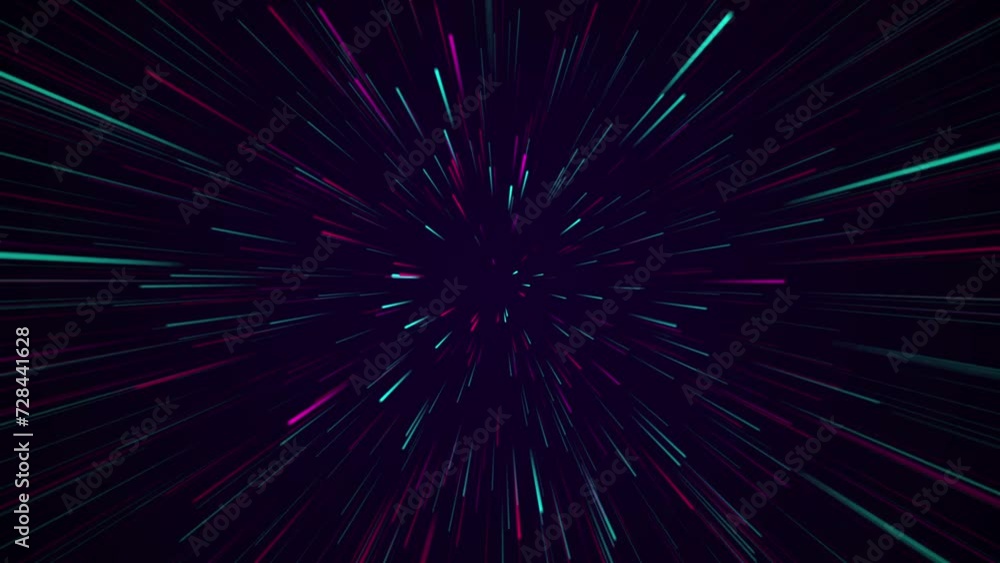 Star warp, Data flow tunnel. Speed and space represented with dots and lines animation. Wormhole space tunnel abstract on black background. Space transport concept with blue light trails. Star warp, Data flow tunnel. Speed and space represented with dots and lines animation. Wormhole space tunnel abstract on black background. Space transport concept with blue light trails.