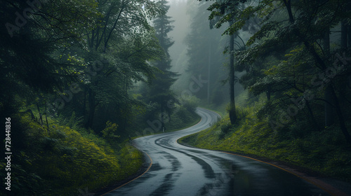 Road in green forest. 