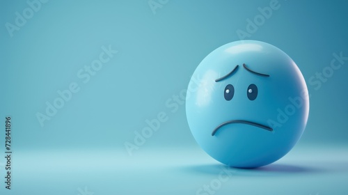 sad face on blue ball on blue background
