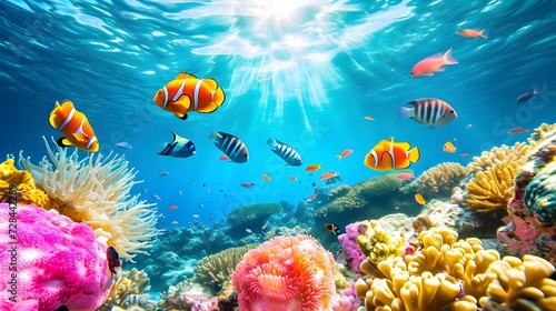 Underwater world coral reef and fishes animals of the underwater sea world ecosystem colorful tropical fish life