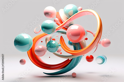 3D Render Realistic Primitives Composition. Flying Shapes in Motion