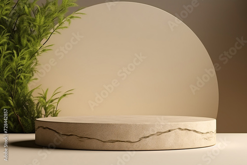 Podium Product Display Presentation with Sandstone and Plants
