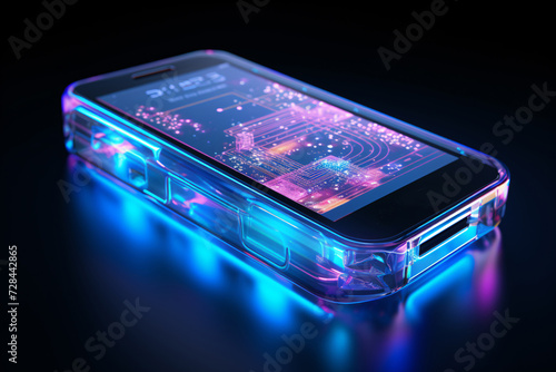 Holographic Mobile Phone Background, Futuristic Smartphone with Neon Light