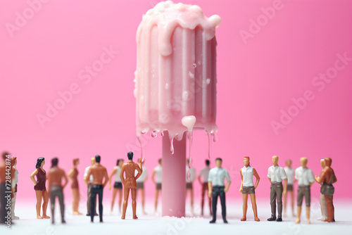 Miniature People on Pastel Popsicle, Creative Summer Concept