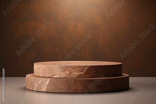 Brown Stone Podium Stand on Brown Background