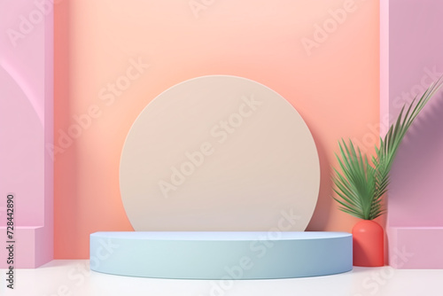 3D Pastel Podium Decoration with Geometric Elements