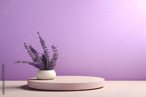 Minimal Product Display Podium with Lavender Flowers