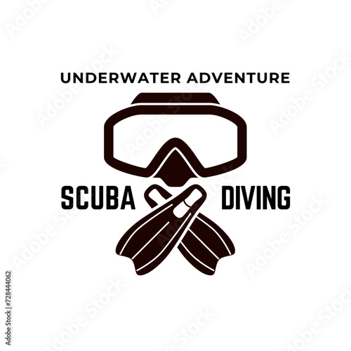 Scuba Diving Vector Logo Design Illustration of Under Water Swimming Equipment