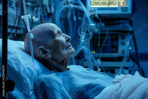 a dying old woman in the intensive care unit