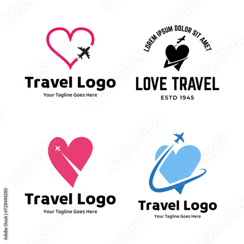Travel Logo. Heart and Airplane. Plane Icon Design. Vector illustration