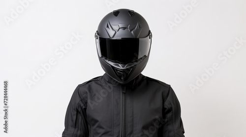 biker person male black helmet black jacket portrait white background ai visual concept