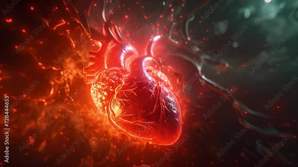 A 360degree hologram visualizing the progression of heart disease highlighting the buildup of plaque in arteries and potential blockages.