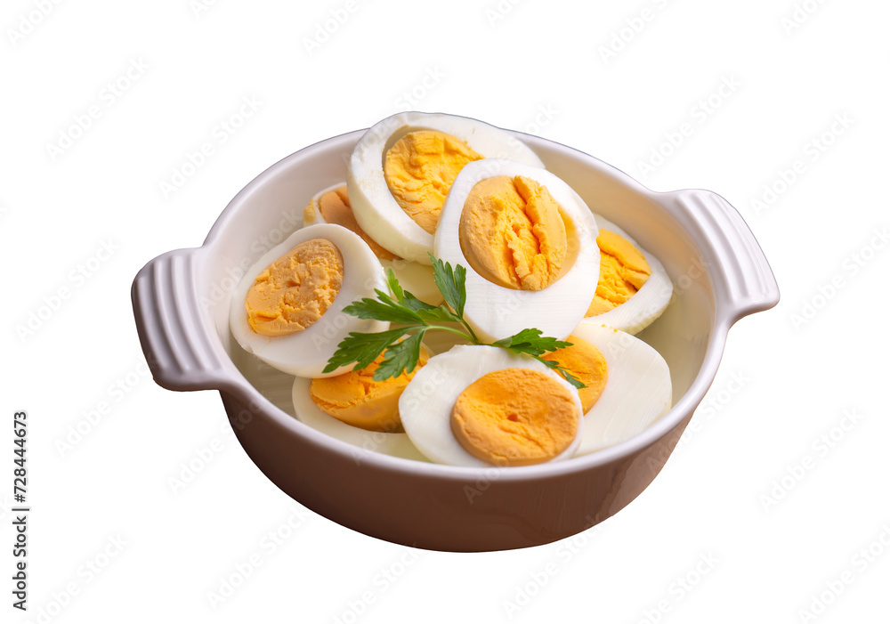Boiled sliced egg, food photo