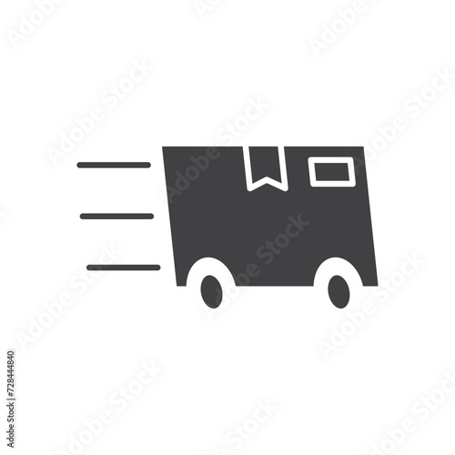Moving box with wheels, fast shipping, delivery, dropshipping business, logo, vector, solid icon.