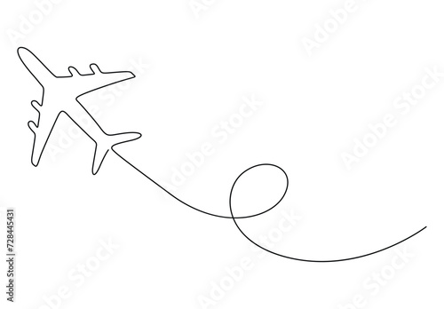One line drawing of flying up airplane path concept of world travel vector illustration. Free vector