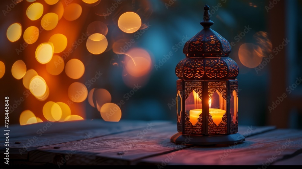 Ramadan lantern and candle light in the night, islamic concept