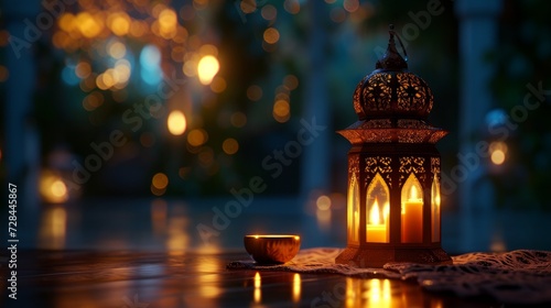 Ramadan lantern and candle light in the night, islamic concept