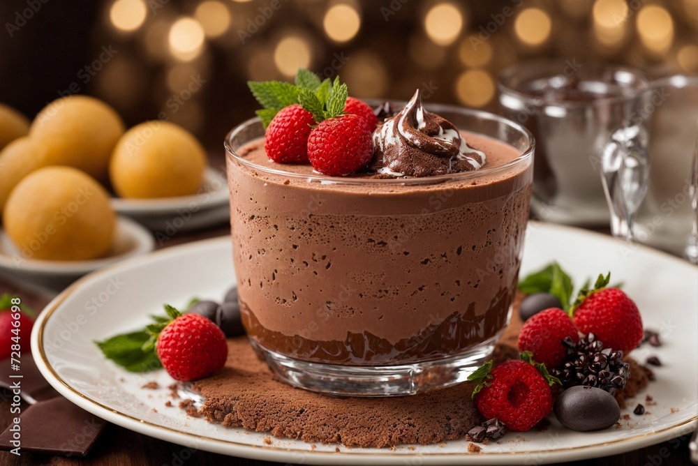Delicious chocolate mousse in a glasse dish. AI Generated. Delicious chocolate mousse in a glasse dish. AI Generated.