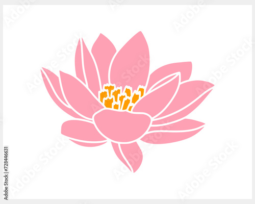 Stencil lotos rose flower with leaf clipart isolated Hand drawn cartoon nature Vector stock illustration EPS 10