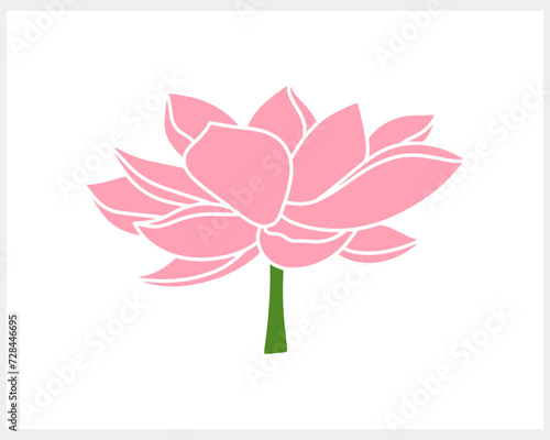 Stencil lotos rose flower with leaf clipart isolated Hand drawn cartoon nature Vector stock illustration EPS 10