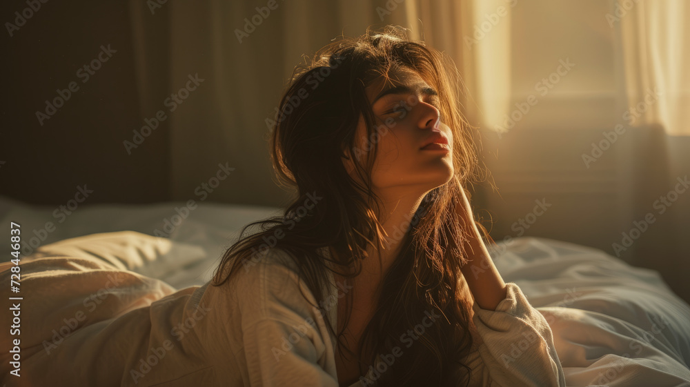 A girl is in the process of waking up from sleep. A girl is in the process of waking up from sleep.