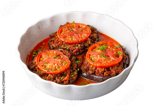 Traditional, delicious Turkish food, eggplant dish. Turkish name; Patlican oturtma photo