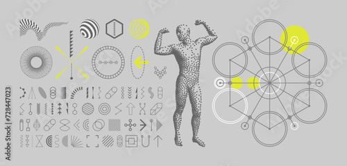 Icon set in thin line style. Collection of different graphic elements for design. Be strong! Champion raising both hands in the air as a true winner. Victory and freedom. Vector illustration.