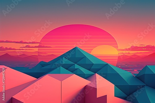 Abstract geometric sunset. Abstract backgrounds landscapes with sunrise and sunset