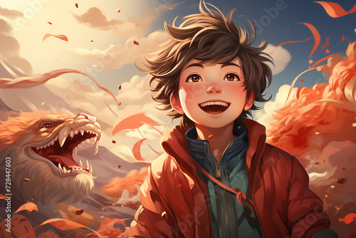 illustration of a young boy with a dragon 