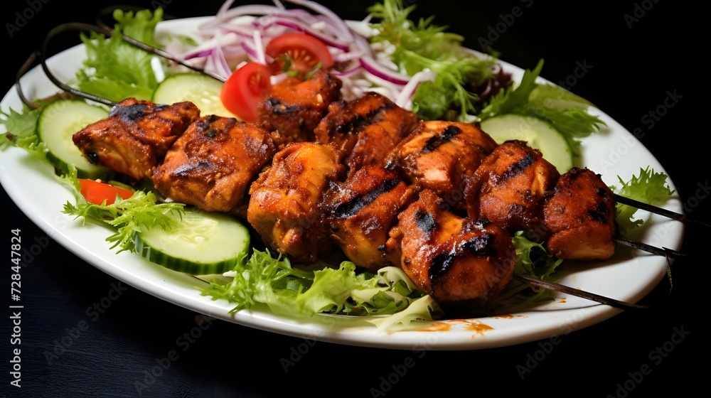 Chicken tikka boti kabab with salad Chicken tikka boti kabab with salad