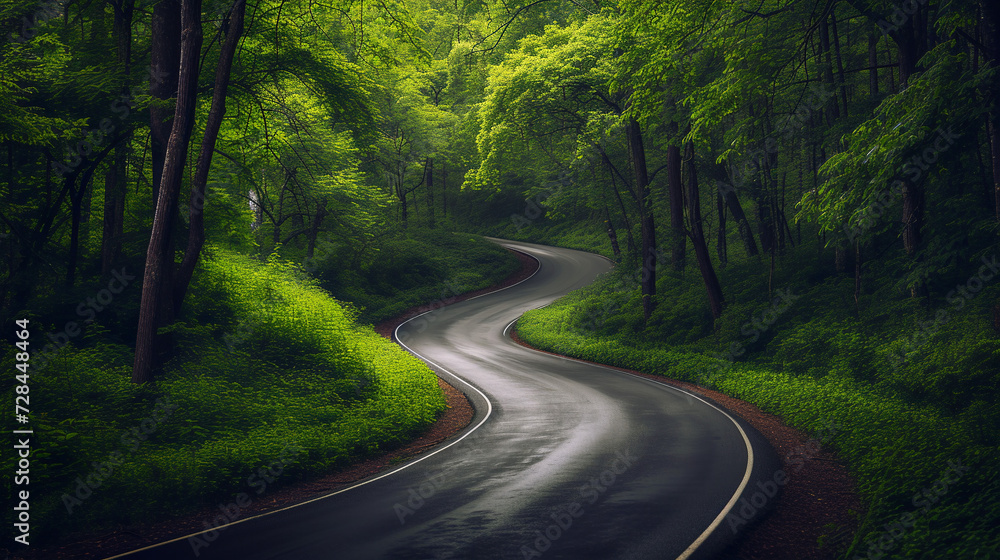 Obraz premium Road in green forest.