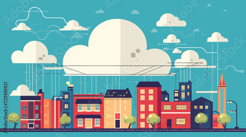 Cloud computing. A digital service or application with data transmission. Network computing technologies. Futuristic Server. Digital space. Data storage. Vector illustration