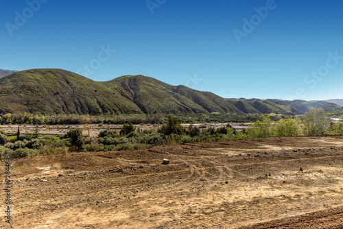 Ourika Valley  mud-brick village of Anammer at the back  Atlas Mountains  Marrakech-Tensift-Al Haouz  Morocco.