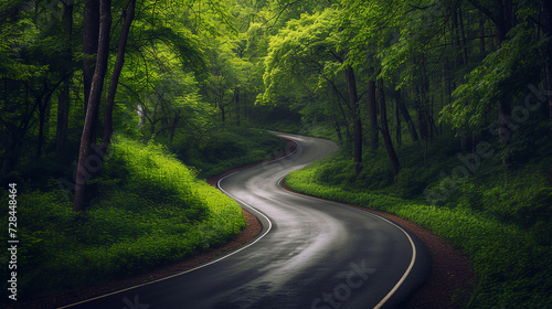 Road in green forest.  © Vika art
