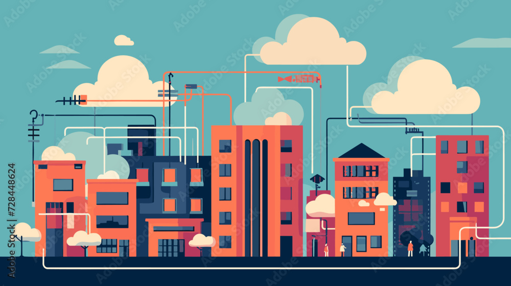 Naklejka premium Cloud computing. A digital service or application with data transmission. Network computing technologies. Futuristic Server. Digital space. Data storage. Vector illustration