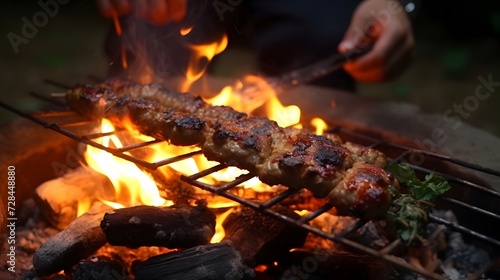 Cooking seekh kebab on the fire