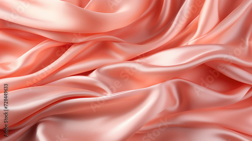 Abstract pink luxurious wavy fabric satin silk background. Beautiful background cloth with drapery and wavy folds