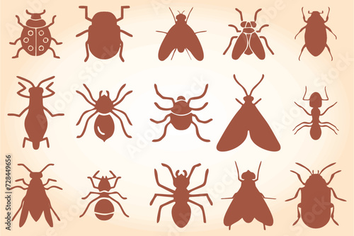 Reptile and prohibited insect icons. Vector editable insect icons like beetle, butterfly, ant, caterpillar, dragonfly, fly, honey, bee and many more for insect killing products. eps 10.