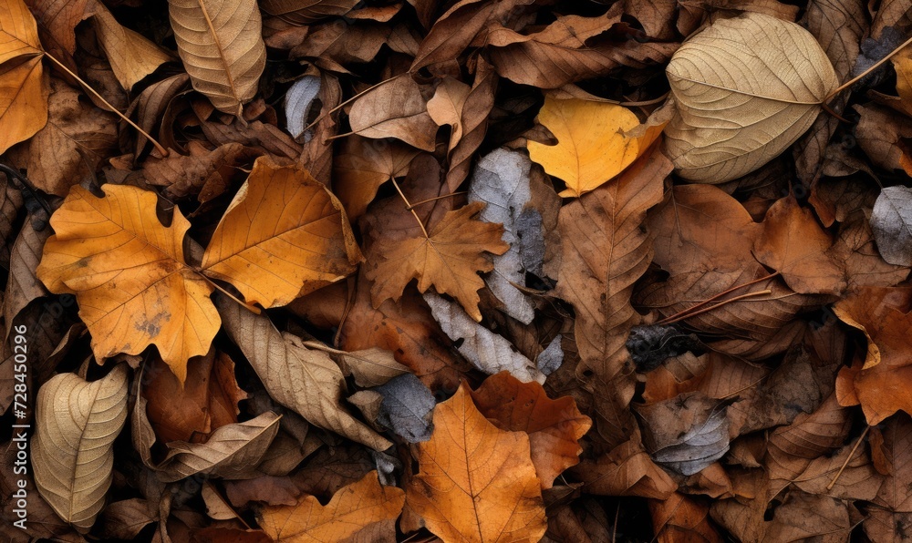 Colorful leaves are scattered around on the ground, large scale, top view, detailed texture. Autumn wallpaper. Colorful leaves are scattered around on the ground, large scale, top view, detailed texture. Autumn wallpaper.