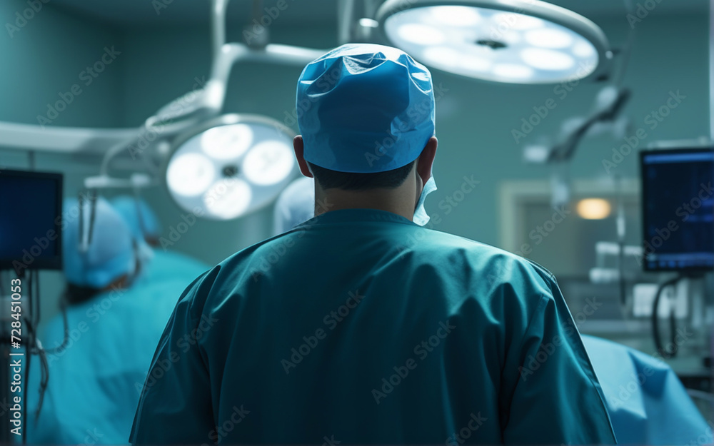 Back view of a surgeon doing a surgical operation at hospital , surgery in operating room concept image Back view of a surgeon doing a surgical operation at hospital , surgery in operating room concept image