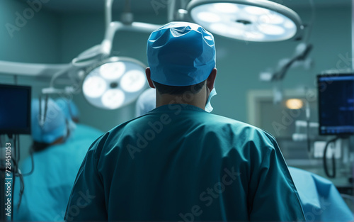Back view of a surgeon doing a surgical operation at hospital , surgery in operating room concept image